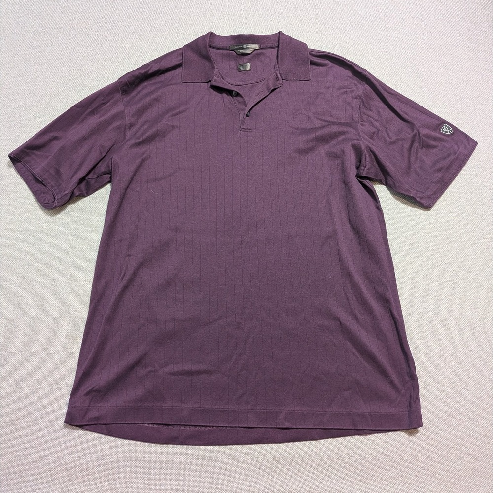 Nike Golf Tiger Woods Polo Shirt Men's L Purple Striped Mercerized Cotton